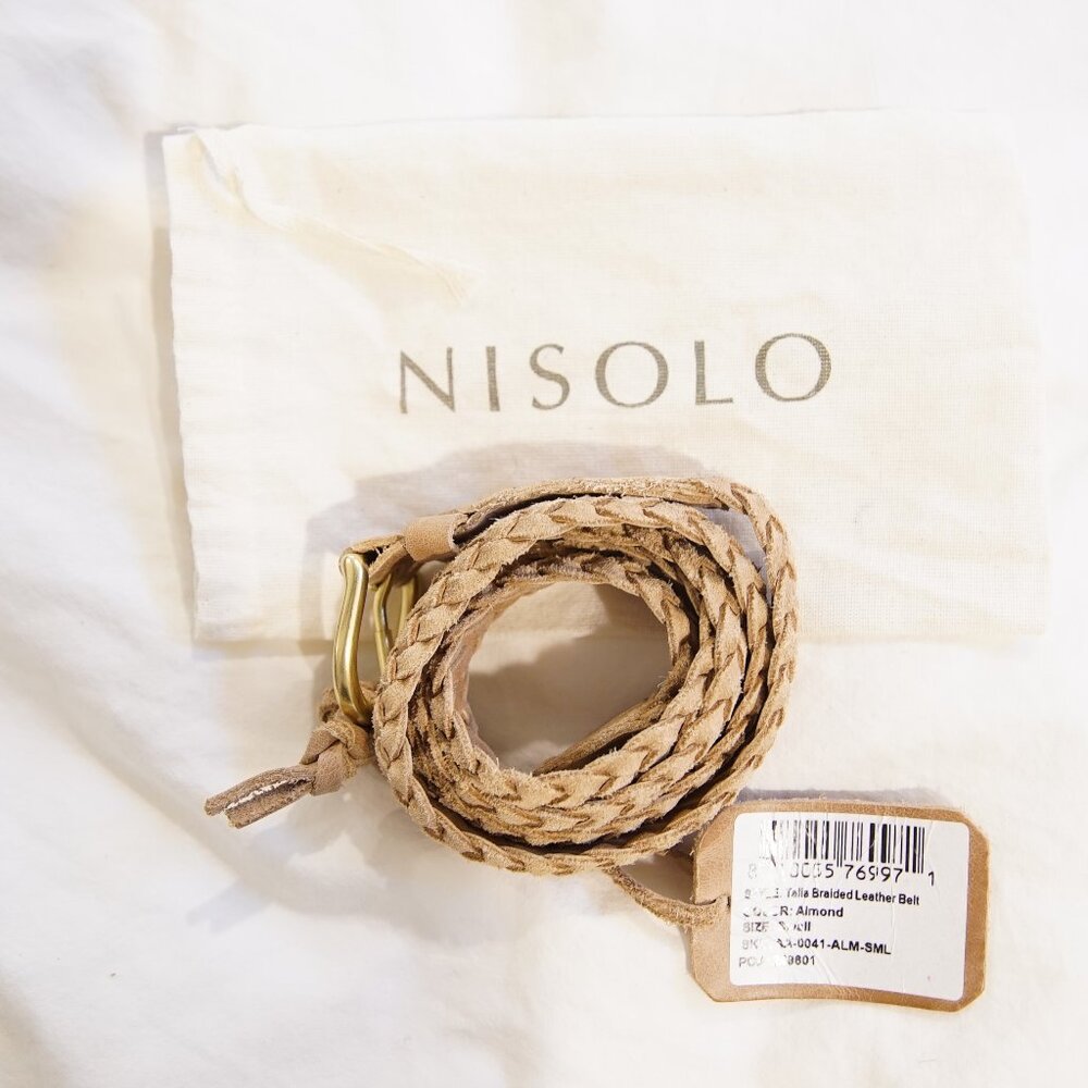 Nisolo Talia Braided Leather Belt in Almond, size small NEW WITH TAGS